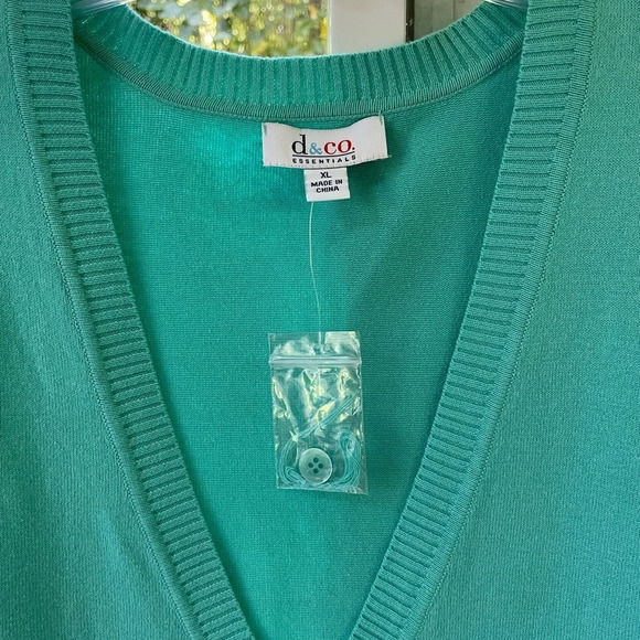D&Co. Essentials XL mint green s/s sweater top NWT Button down front from V-neck - Picture 3 of 7